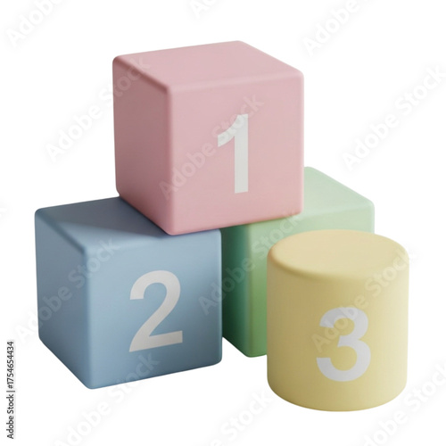 Stack of pastel colored learning blocks with numbers one two and three