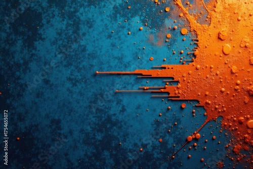 Orange glitch effect on scratched blue texture, grunge dust overlay, noise, digital, glitch