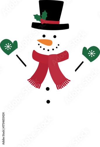 Winter traditional snowman illustration.
Classic Christmas snowman character flat vector clipart isolated.
Transparent background. SVG.