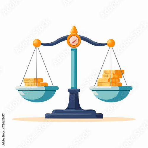 Visual representation of balance: scales with stacked coins, financial comparison concept