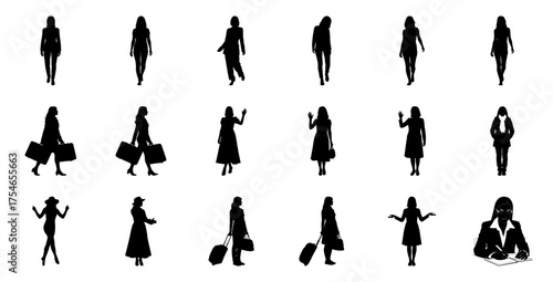 Business women silhouettes various poses travel