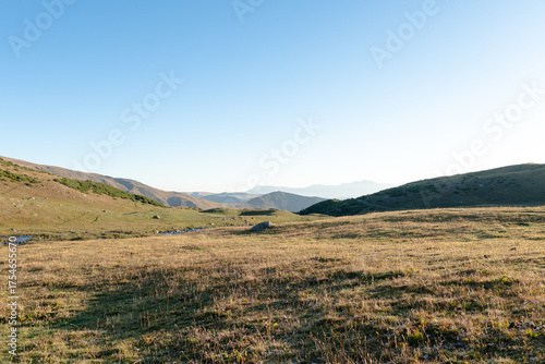 Expansive View of Kazakh Mountains and Valleys, Scenery of Central Asia