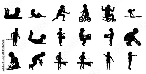 Children playing and interacting silhouettes activities