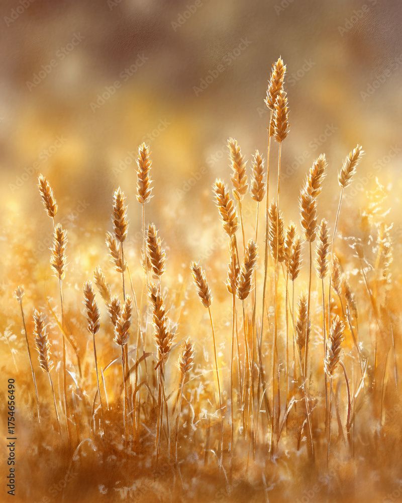 Fototapeta premium A field of golden wheat with a few brown and yellow stems