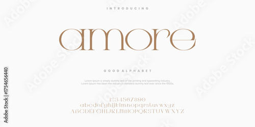 Amore Abstract Fashion font alphabet. Minimal modern urban fonts for logo, brand etc. Typography typeface uppercase lowercase and number. vector illustration