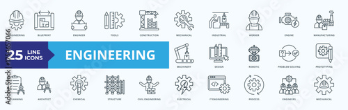 Engineering icon collection set engineering, blueprint, engineer, tools, construction, mechanical, industrial