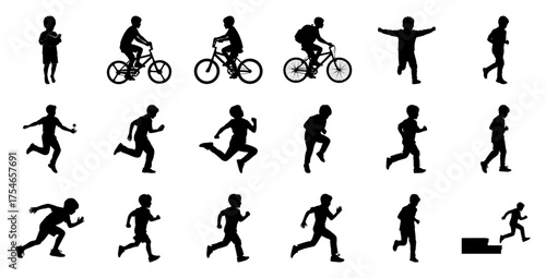 Children silhouettes engaged in various activities