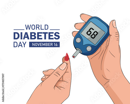 world diabetes day banner with hand blood are Glucose testing