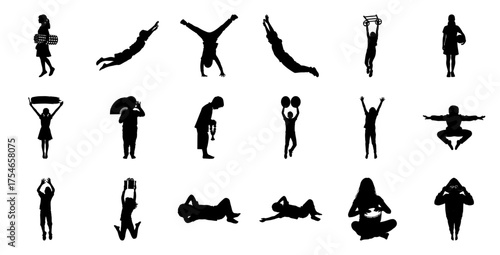 Children silhouettes playing and posing activities