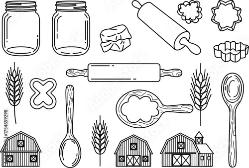 Kitchen Utensils and Ingredients for Homemade Cookies, Rustic Farmhouse, Illustrative Style, Cozy Atmosphere