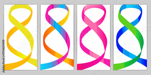 Four vertical banners with colorful abstract ribbons symbolizing awareness and hope in vibrant gradients