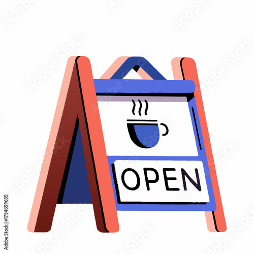 Minimalist Coffee Shop Open Sign Design Illustration