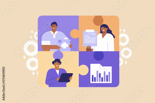 Diverse medical professionals collaborating to solve healthcare challenges and improve patient outcomes