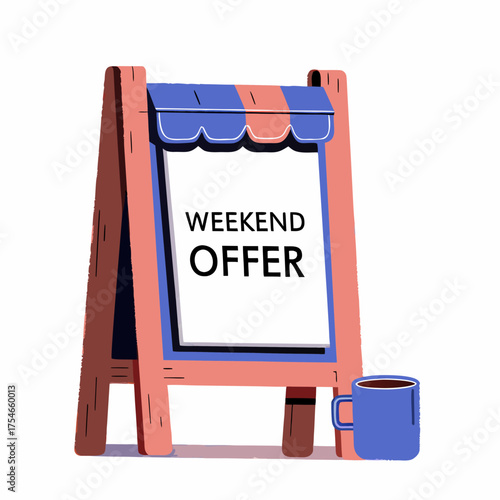 Cartoon wooden sign offering weekend cafe coffee specials