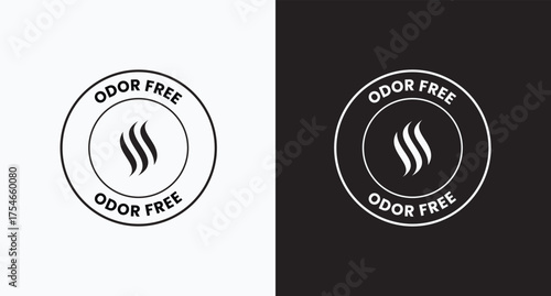 Odor control certified vector badge design in black and white for labeling hygiene product packaging. Odor prevention seal for hygiene packaging. Vector illustration.