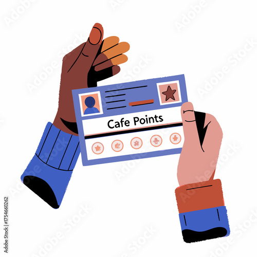 Hands holding a cafe loyalty card with icons