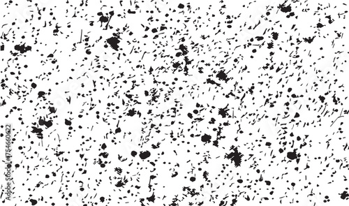 Abstract splatter background with dark ink dots and shapes on white