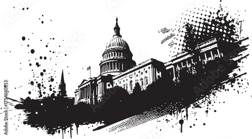 United States Capitol Building Abstract Black and White Vector Illustration