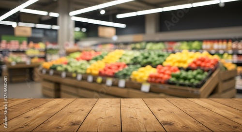 Fototapeta Naklejka Na Ścianę i Meble -  Fresh fruits and vegetables on a wooden table at a market or cafe