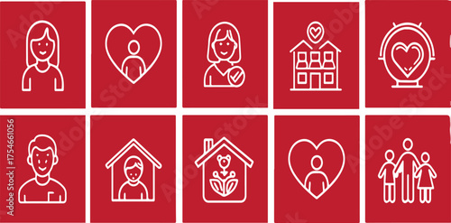 Vector Icon Set representing Family Care Children and Community Services