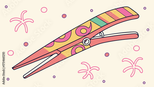 Artistic hair clip with patterns and stripes on a light background with star and circle shapes