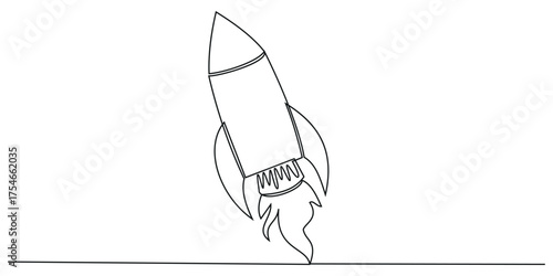 
 Link ×Title:
Continuous one line drawing of spacecraft. Single line drawing illustration of Rocket space ship. Rocket concept vector art. Doodle line illustration.