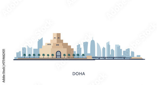 Doha Skyline Illustration - A Modern Architectural Marvel in Qatar