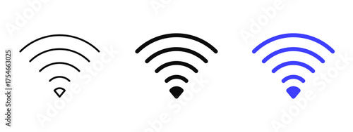 WiFi icon in stroke, fill, and color variations with a clean white background ideal for representing wireless connection, internet access, network signal, and online connectivity in digital designs.