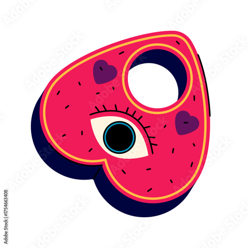 Spirit or ouija board pointer. Vector planchette for occult seances, spirit communication, ghost contact. Element for esoteric ritual or prophecy, spiritualism. Medium and psychic symbol. Paranormal.