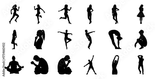 Diverse figures in motion and repose silhouette people