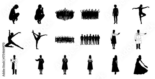 Diverse human silhouettes in various poses people group