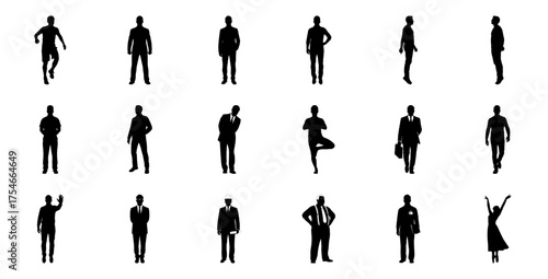 Diverse human silhouettes in various poses people woman