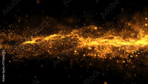 Golden Abstract Light Wave with Sparkles on Black Background