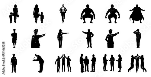 Diverse people silhouettes in various poses figures
