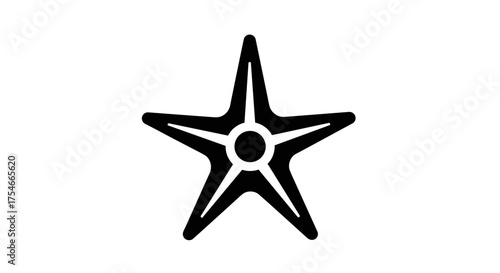Black and white star shape with a central circle design.