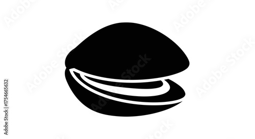Black Clam Shell Silhouette Isolated on White Background.