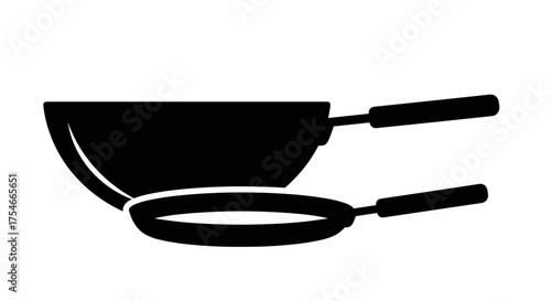 Black cooking pans illustration for kitchen use and design.