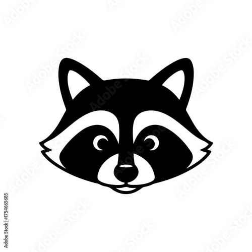 Minimalist Black and White Raccoon Head Icon Vector Illustration