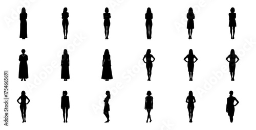Diverse women silhouettes on white background poses