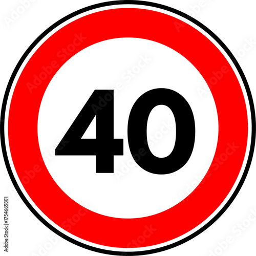 Speed limit 40 traffic sign, Speed limit 40 kilometers per hour road sign