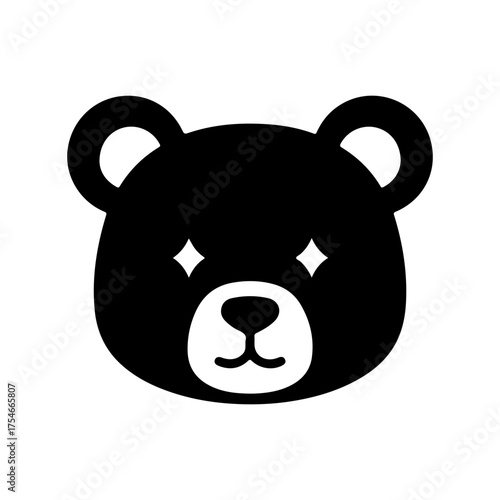 Cute Black Bear Head Icon with White Muzzle and Sparkle Eyes