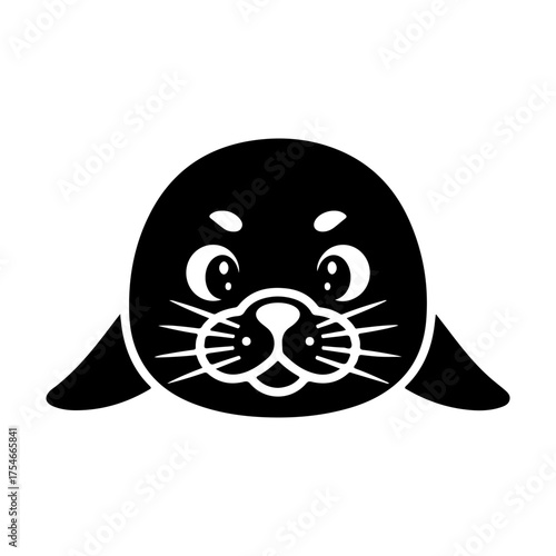 Minimalist Black and White Seal Pup Head Flat Design Illustration