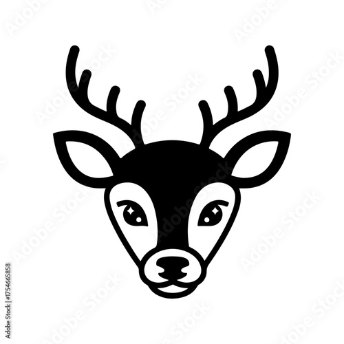 Minimalist Cartoon Deer Head Illustration with Antlers on White Background
