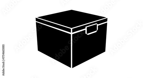 Black storage box with handle isolated on white background.
