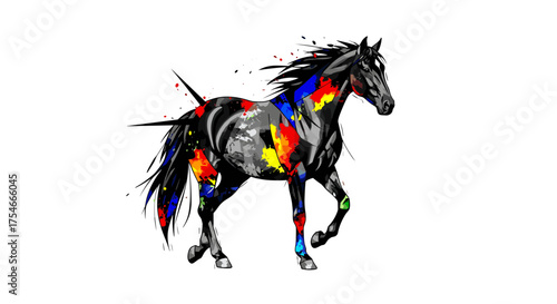 Colorful Horse Illustration on White Background.