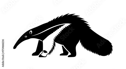 Giant Anteater Silhouette Illustration on White Background.