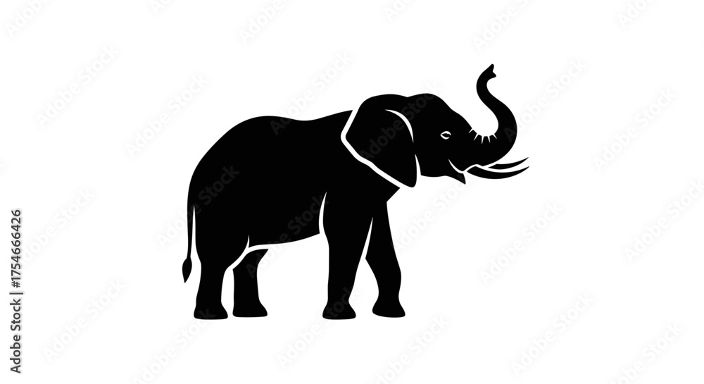 Fototapeta premium Majestic Elephant Silhouette with Trunk Raised in Celebration.