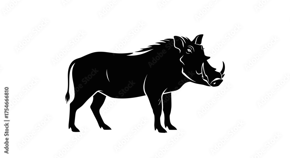 Fototapeta premium Silhouette of a wild boar standing against a white background.