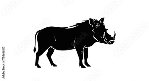 Silhouette of a wild boar standing against a white background.