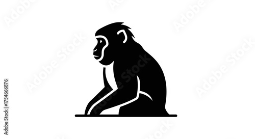 Simple black monkey silhouette icon isolated on white background.